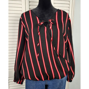 OLM Faux Wrap Top XL Black Red Stripe